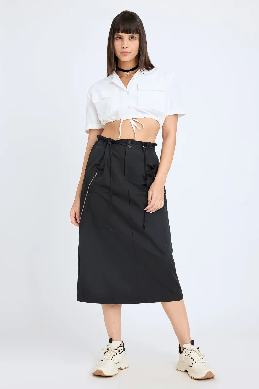 Side-Zipped Black Skirt silk skirt sleek