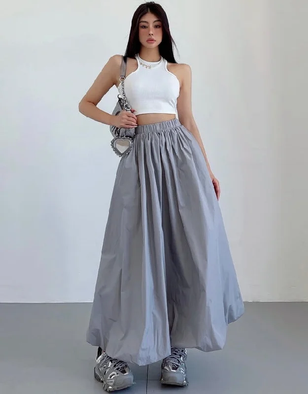 Stella Solid Color A-Line High Waist Long Thin Baggy Cargo Skirt lace skirt romantic