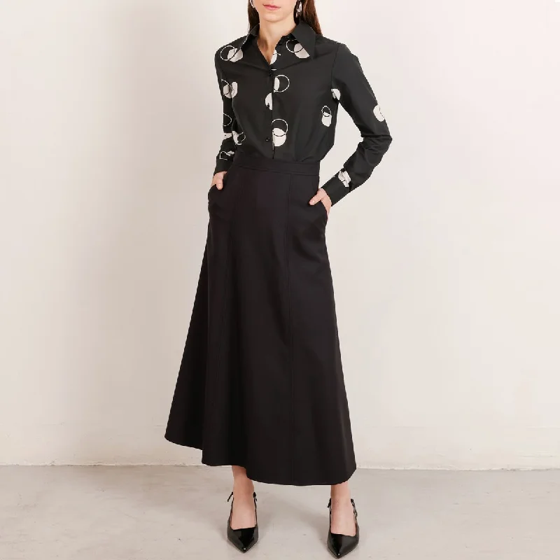 Flow Long A-Line Wool Skirt Black