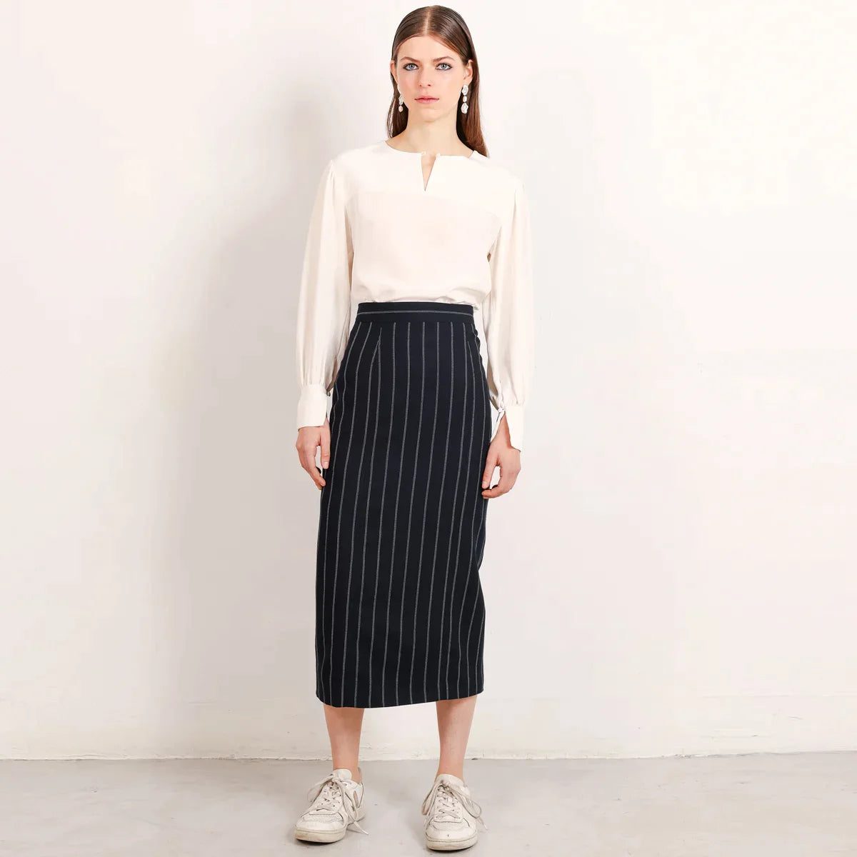 Prime Midi Length Pencil Skirt Pinstripe