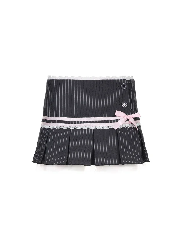 'Suit & Tie' Coquette Stripped Ribbon Skirt leather skirt durable