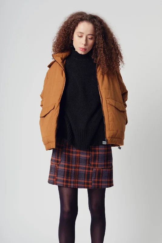 Suki Cotton Mini Skirt Tobacco Check spandex blend skirt