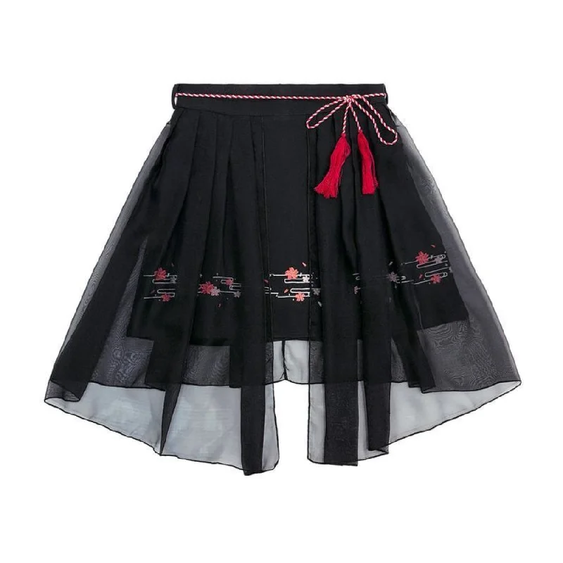 Sweet Sakura Embroidery Tassels Tulle Skirt J40008