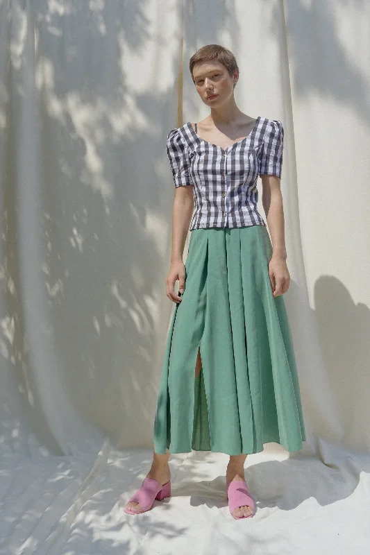 Vac Lucky Green Multi Slits Midi Skirt denim skirt durable