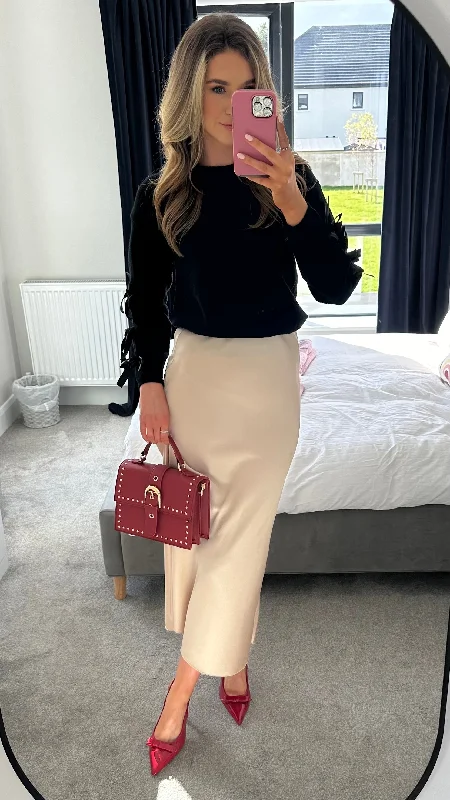 Yaella Beige Midi Skirt pleated skirt texture
