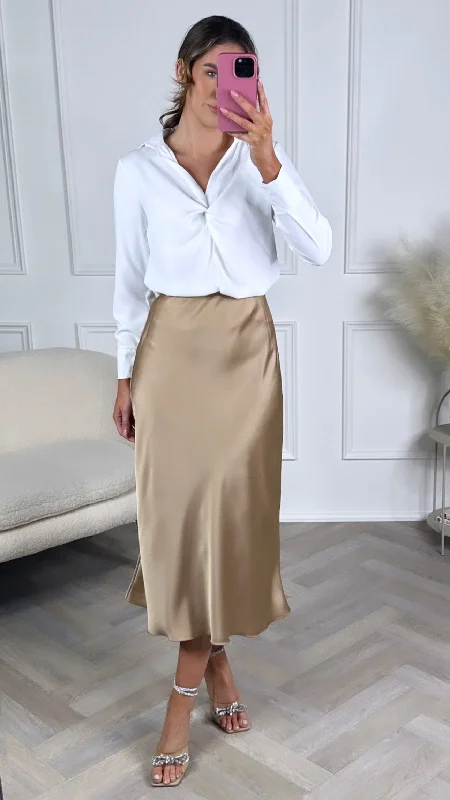 Yaella Camel Midi Skirt relaxed fit skirt