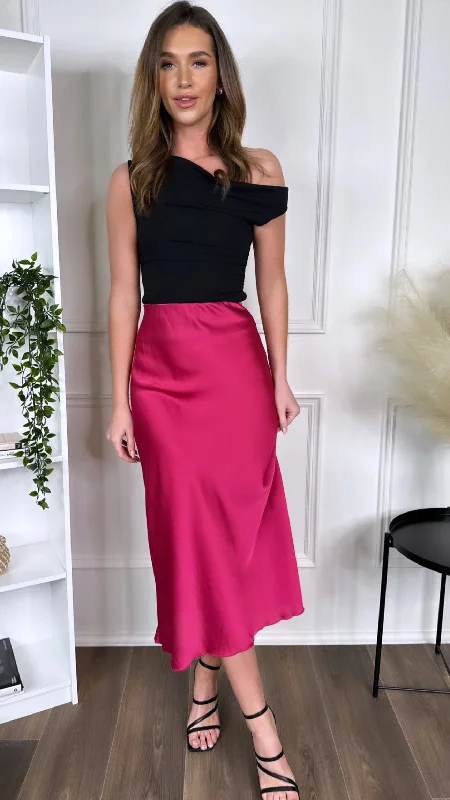 Yaella Fuchsia Midi Skirt denim skirt fashionable