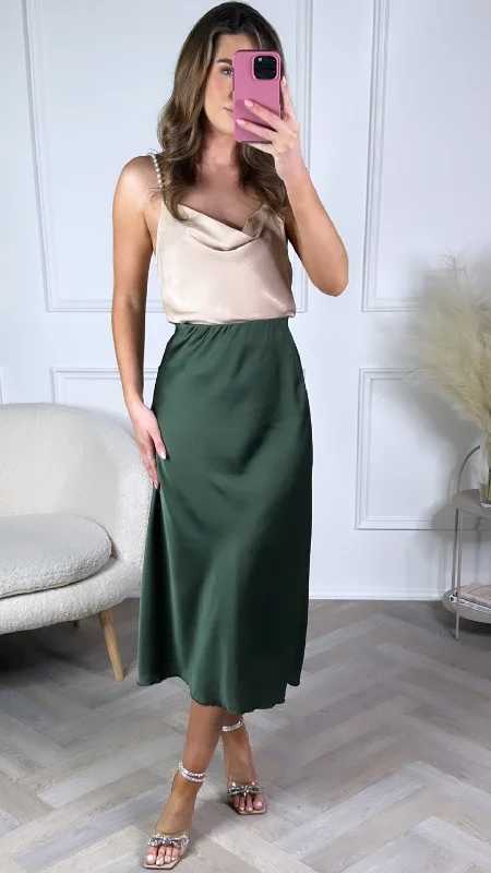Yaella Khaki Midi Skirt vintage skirt charm