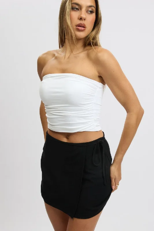 Black Wrap Skirt High Rise Mini Linen Blend maxi skirt elegant