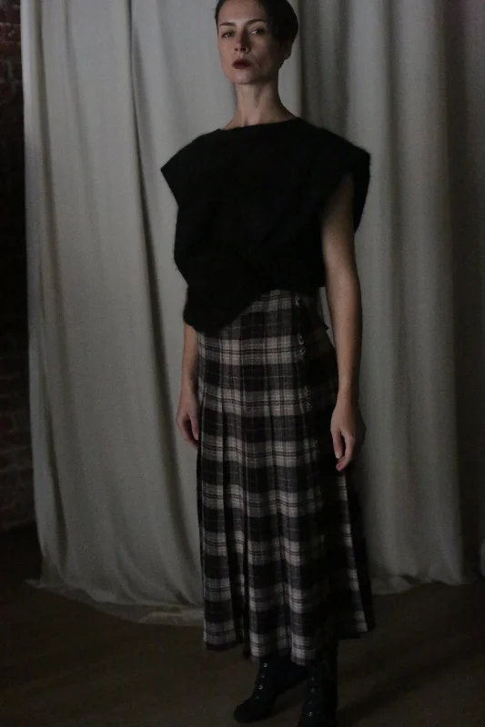 Hand Pleated Wrap Skirt | Japanese Wool Gauze Taupe Plaid cashmere skirt soft