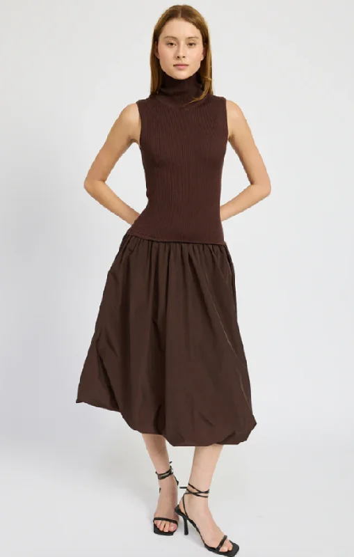 Mockneck Sweater Top Taffeta Skirt Twofer denim skirt classic