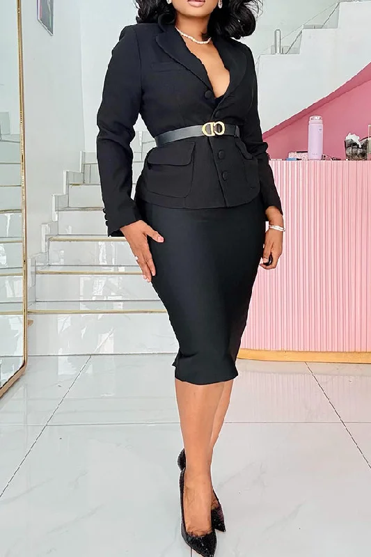 Office Style Belted Waist Suit & Pencil Skirt Set tulle skirt dreamy