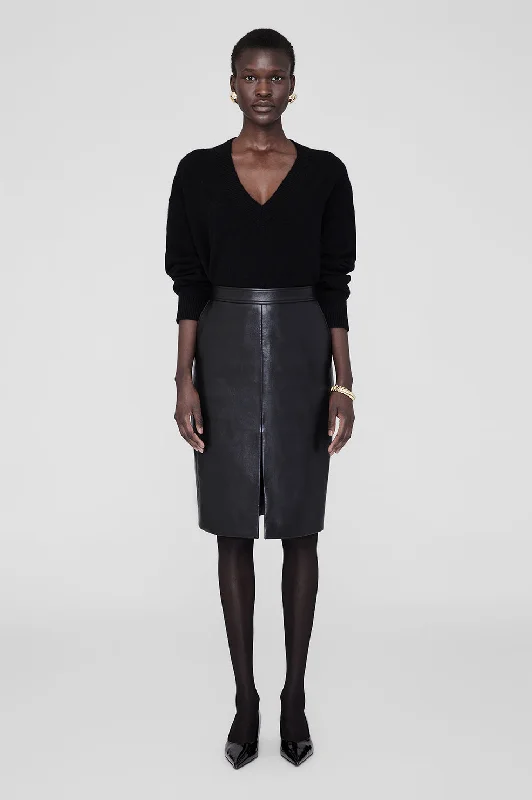 Tyra Skirt - Black Recycled Leather casual skirt length