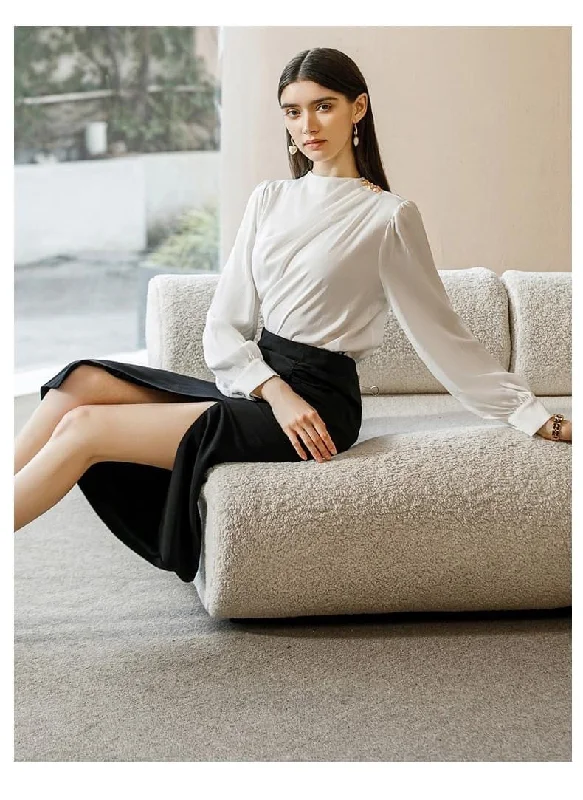 White Blouse and Black Skirt Set cashmere skirt fine